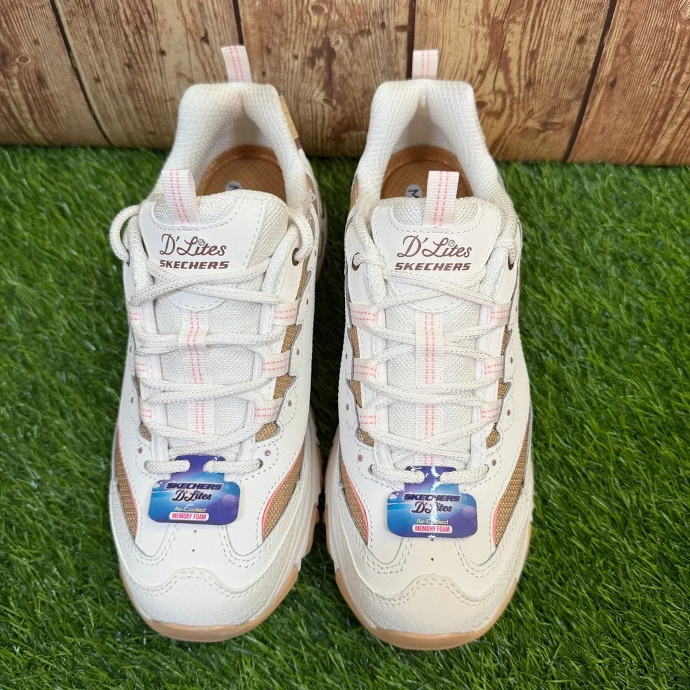 Skechers D Lites Popular Vote Sneaker Womens Size 9 Off White Brown Chunky New